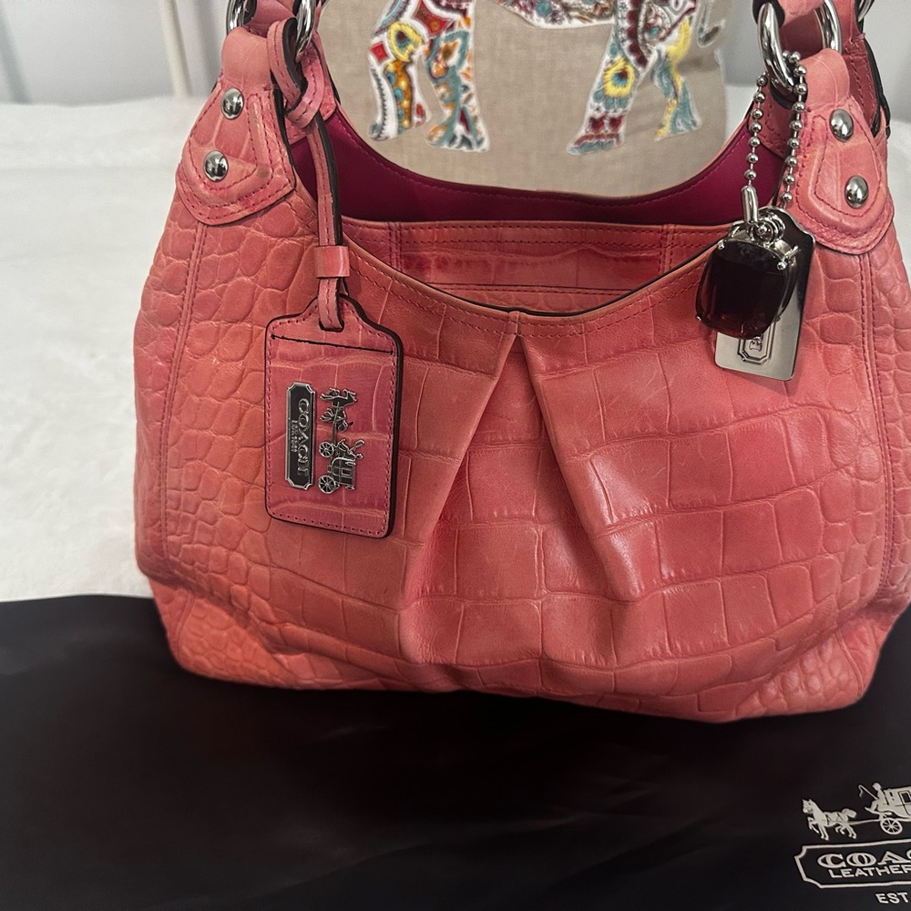 Coach Pink Croc Embossed Leather Women's Bag